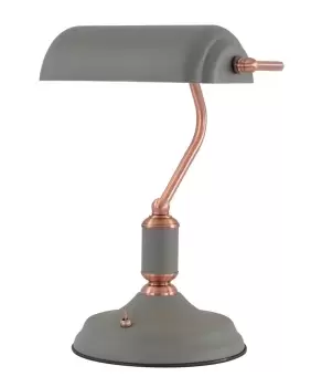 Banker Table Lamp 1 Light With Toggle Switch, Sand Grey, Copper