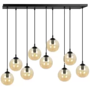 Emibig Cosmo Black Globe Cluster Pendant Ceiling Light with Amber Glass Shades, 9x E14
