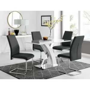 Atlanta White High Gloss And Chrome Metal Rectangle Dining Table And 4 Black Lorenzo Dining Chairs Set - Black