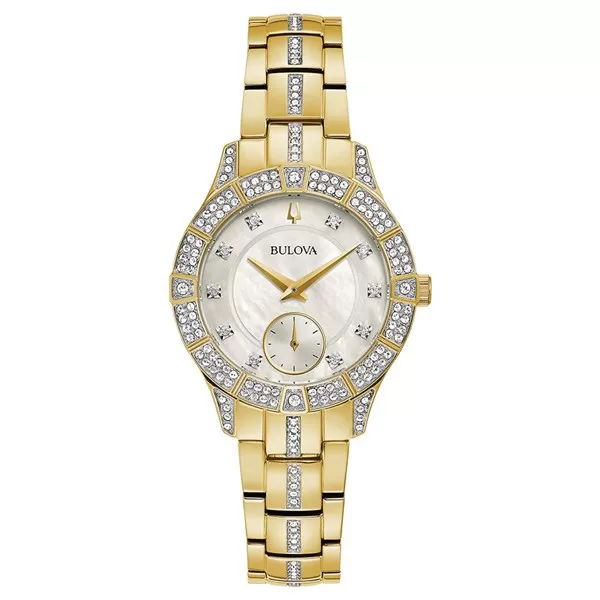 Bulova Crystal 98L283 Gold Plated Bracelet Watch - W83156