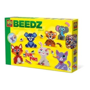 SES CREATIVE Beedz Childrens Iron-on Beads FunPins Animals Mosaic Kit, 2100 Iron-on Beads, Unisex, Five Years and...