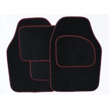 Streetwize Velour Carpet Mat Set with Coloured Binding - 4 Piece Black/Red