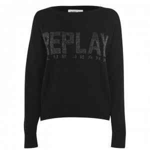 Replay Glitter Logo Knit Sweatshirt - Black 098