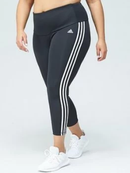 adidas 3 Stripe 7/8 Leggings (Plus Size) - Black/White, Size 3X, Women