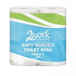 2Work Luxury White 3-Ply Quilted Toilet Roll 10 (Packs of 4)