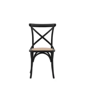 Gallery Interiors Set of 2 Cafe Dining Chairs in Black & Rattan