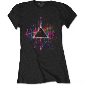 Pink Floyd - Dark Side of the Moon Pink Splatter Womens Large T-Shirt - Black
