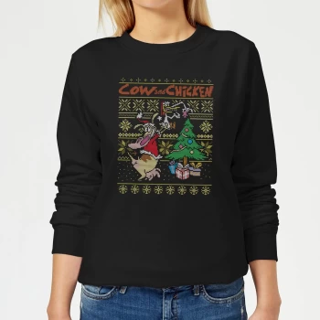 Cow and Chicken Cow And Chicken Pattern Womens Christmas Sweatshirt - Black - L