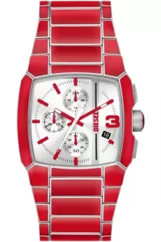 Diesel Mens Cliffhanger Chronograph, Red Enamel and Stainless Steel Watch, DZ4637