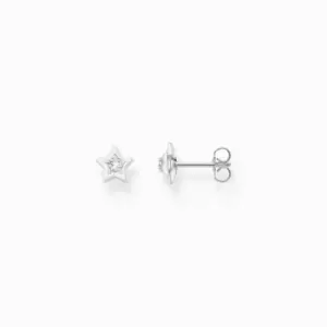 Charming Sterling Silver Enamel Zirconia White Star Earrings H2273-041-14