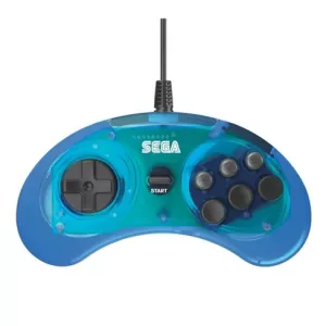 Retro-Bit Official Sega Mega Drive Clear Blue Controller 6-Button Arcade Pad for Sega Mega Drive