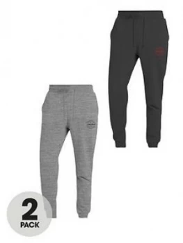 Jack & Jones 2 Pack Jersey Skinny Fit Joggers - Grey/Black, Multi, Size S, Men