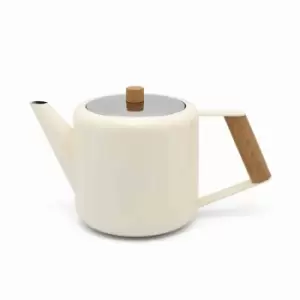 Bredemeijer Teapot Double Wall Duet Boston Design 1.1L In White With Wood Look Fittings