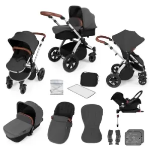 ickle bubba Stomp V3 Silver All-in-One Travel System With ISOFIX Base - Graphite Grey / Tan
