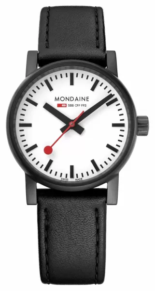 Mondaine MSE.30111.LB Evo2 30mm Black Leather Black IP Watch
