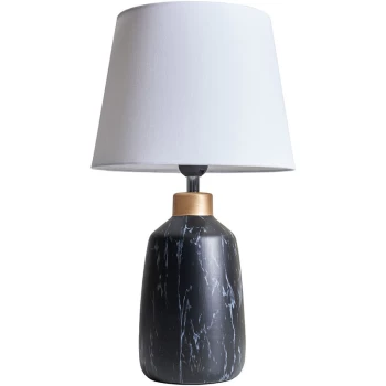 Black Marble Effect Table Lamp With Tapered Lampshade - White