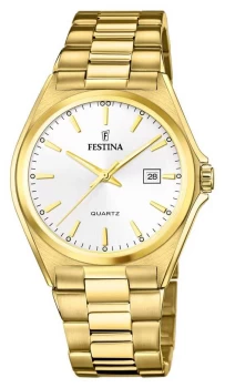 Festina F20555/2 Mens White Dial Gold PVD Plated Watch