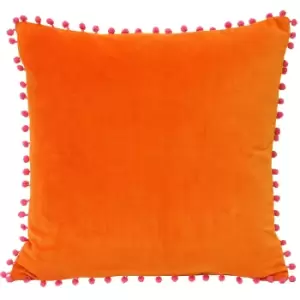 Riva Home Velvet Pompom Cushion Cover (45x45cm) (Orange/Fuchsia)