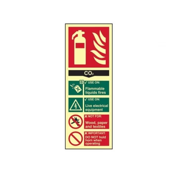 Scan CO2 Fire Extinguisher Sign 75mm 200mm Photoluminescent