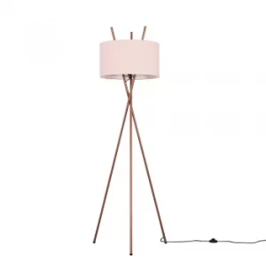 Crawford Copper Tripod Floor Lamp with XL Dusty Pink Reni Shade