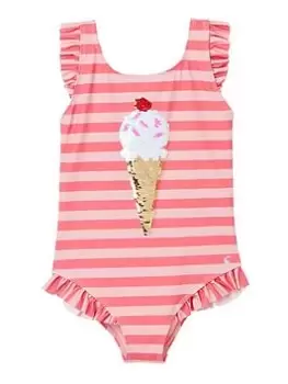Joules Girls Splash Ice Cream Swimming Costume - Pink, Size Age: 6 Years, Women