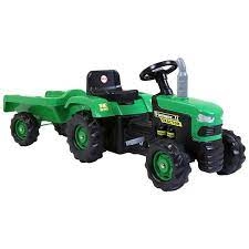 Charles Bentley Dolu Childrens Green Ride On Tractor With Trailer Plastic
