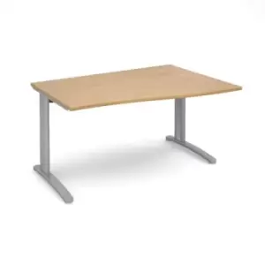 Office Desk Right Hand Wave Desk 1400mm Oak Top With Silver Frame TR10