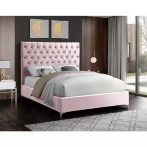 Charlston Upholstered Beds - Plush Velvet, Double Size Frame, Pink - Pink