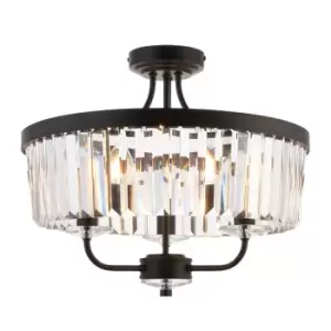 Ascoli Multi Arm Lamp Semi Flush Ceiling Lamp, Matt Black, Cut Glass