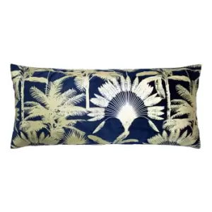Malaysian Palm Foil Printed Cushion Navy, Navy / 33 x 70cm / Polyester Filled