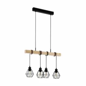 Eglo Industrial Caged And Wooden 4 Light Bar Pendant