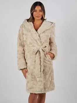 Boux Avenue Teddy Fur Midi Robe - Beige, Beige, Size S, Women