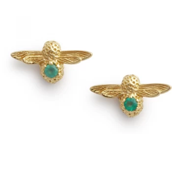 Celebration Stones Bee Studs Gold & Green Agate Earrings