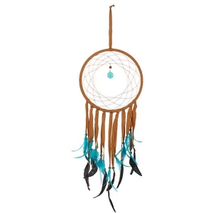 Dream Catcher Med Brown Suede Turq Feathers