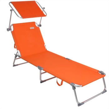 Casaria - Sun Lounger Folding Sunbed Adjustable Backrest Sunshade Breathable Reclinable Beach Garden Pool Fast Dry Orange