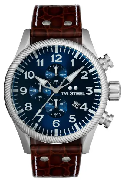 TW Steel VS111 Mens Volante Blue Chronograph Dial Brown Watch