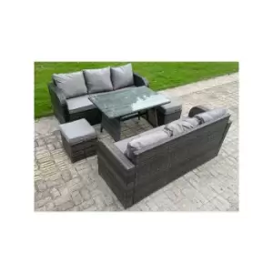Fimous - Outdoor Rattan Garden Furniture Sofa Set Dining Table Curved Arm Lounge Sofa Small Footstools 8 Seater