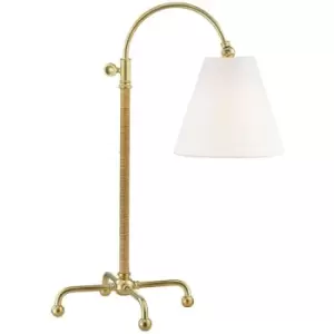 Curves No. 1 1 Light Floor Lamp W/ Rattan Accent Brass, Linen