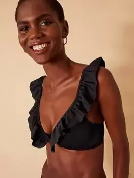 Accessorize Exaggerated Ruffle Bikini Top - Black, Size 8, Women
