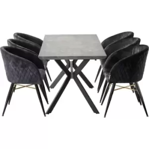 7 Pieces Life Interiors Vittorio Blaze Dining Set - an Ash Extendable Rectangular Wooden Dining Table and Set of 6 Black Dining Chairs - Black
