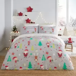 Fusion Elf & Santa Duvet Cover & Pillowcase Set Grey