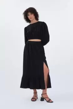 Fifer Split Hem Midi Skirt, Black / 16