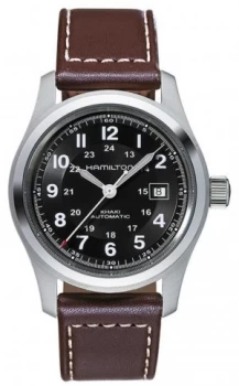 Hamilton Mens Khaki Field Auto 42mm Black Dial Brown Leather Watch