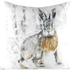 Evans Lichfield Hare Christmas Cushion Cover (One Size) (White/Grey/Brown)