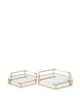 Pacific Lifestyle Set Of 2 Gold Metal & Mirror Trays
