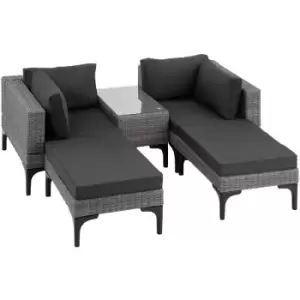 Rattan Lounge Set Bellaria 2 Chairs, 2 Stools, 1 Side table - Rattan lounge, garden lounge, lounge set - grey - grey