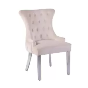 Neo Cream Studded Velvet Dining Chair With Mirrored Legs X2
