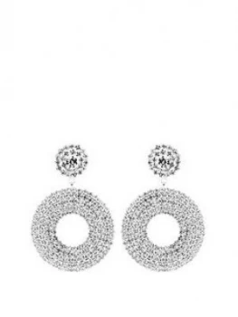 Mood Mood Silver Plated Pave Double Circle Drop Earrings