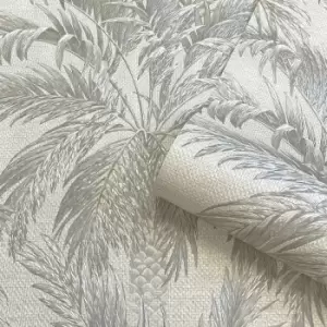 Belgravia Decor Palm Tree Textured Silver Wallpaper