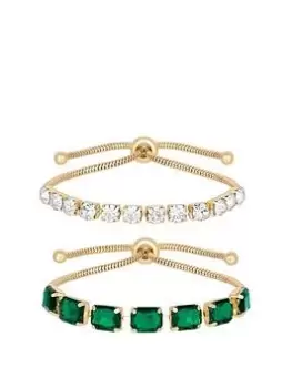 Mood Mood Gold Green Emerald Cut Toggle Bracelet - Pack Of 2